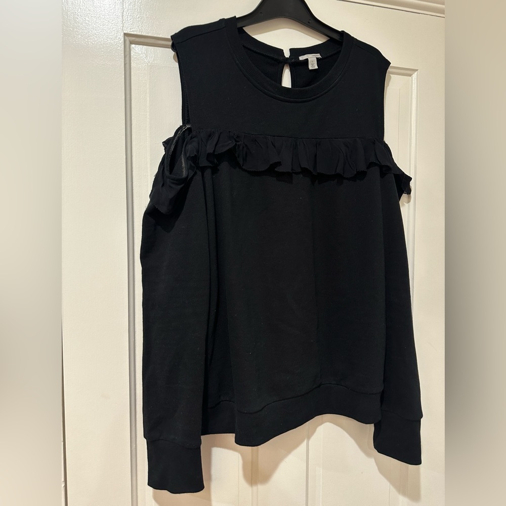 Halogen Black Ruffle Cold Shoulder Sweatshirt Top… - image 4
